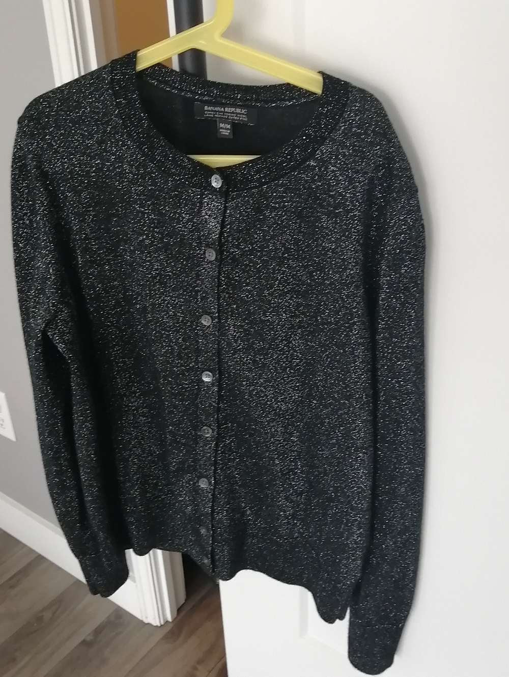 Banana Republic Shimmery Black Crewneck Cardigan Extra Fine Merino